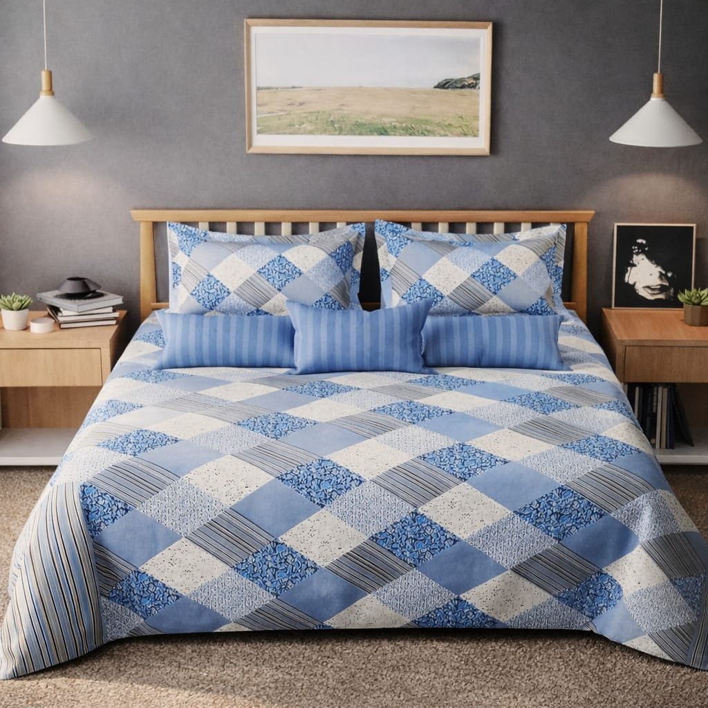 blue cotton bedsheet