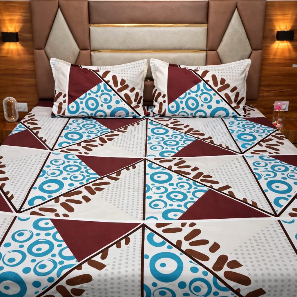 Modern Geometric Printed Cotton Double Bedsheet