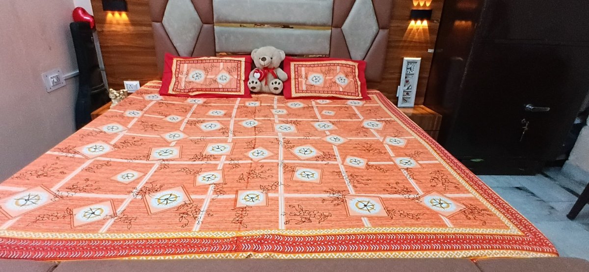 Jaipuri Cotton Printed Double Bedsheet with 2 Pillow Covers (90x100 Inches)