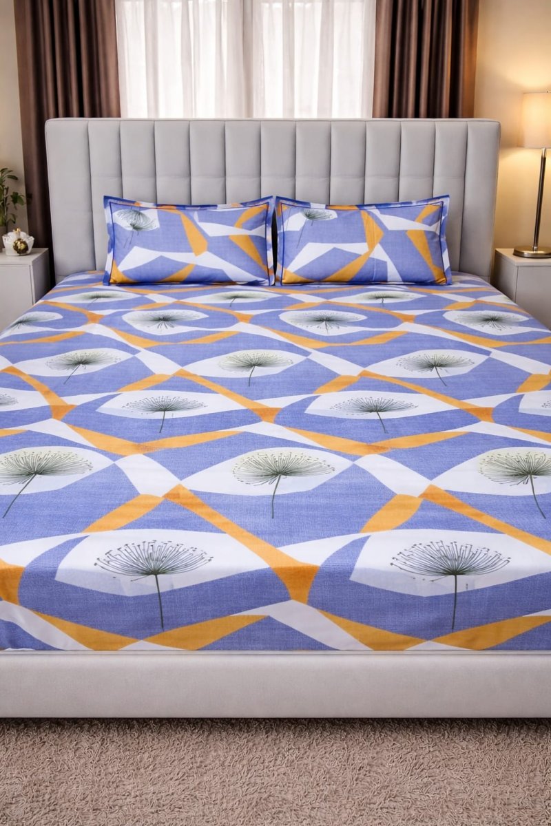 Modern Geometric Floral Printed Cotton Double Bedsheet