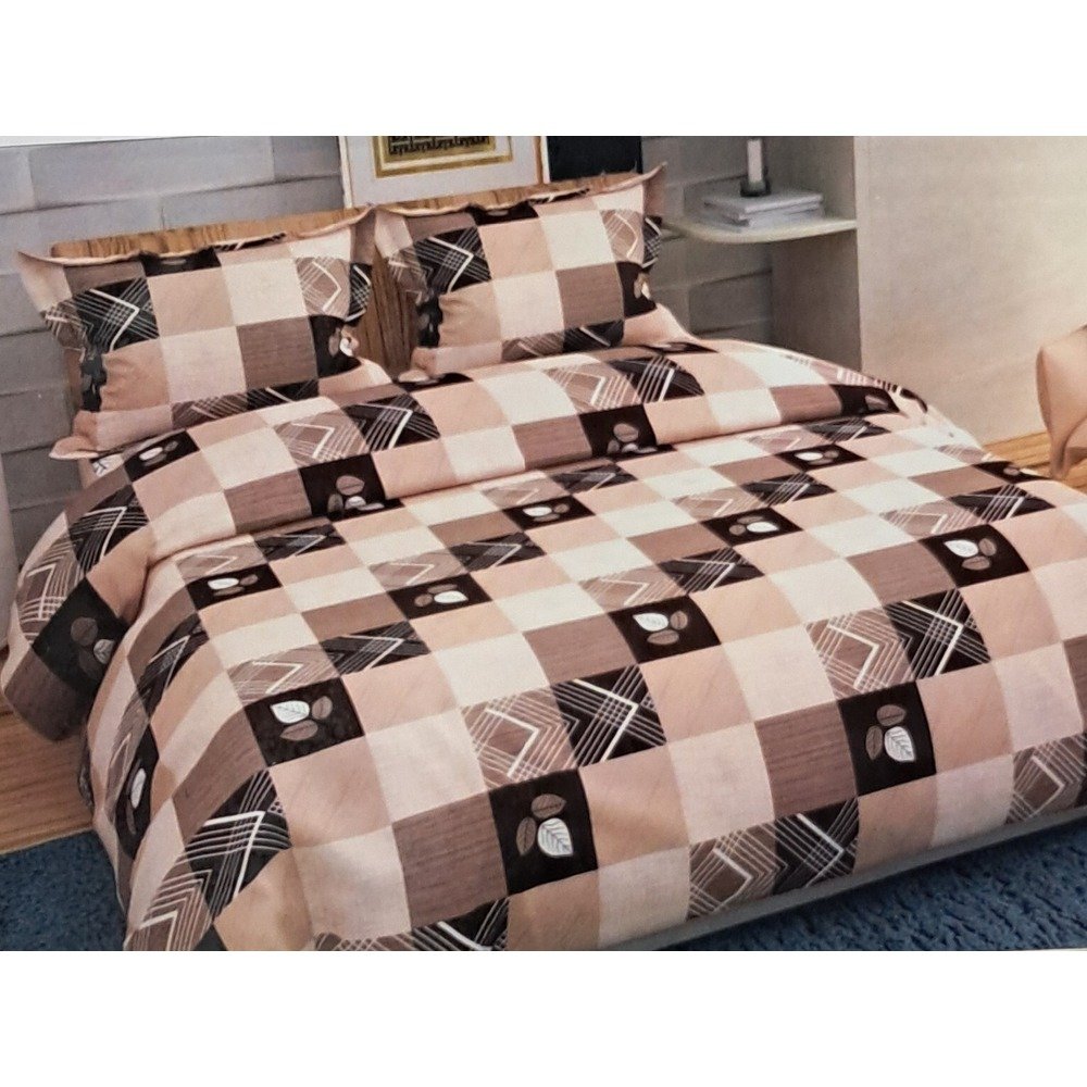 Elegant Checkered Printed Double Bedsheet with 2 Pillow Covers (90x100 Inches)