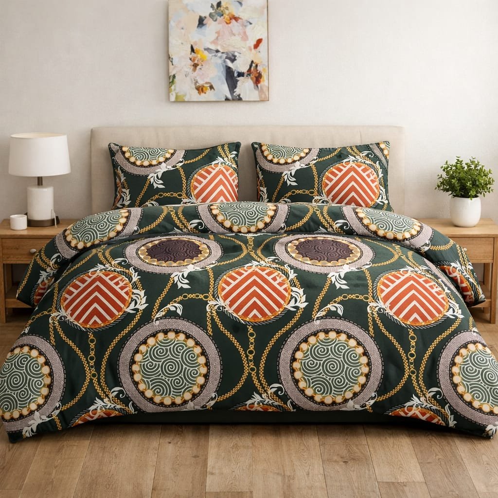 Royal Medallion Printed 6-Piece Luxury Bedding Set | Comforter, Bedsheet & Cushion Set